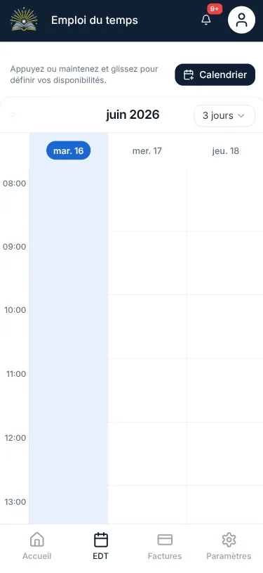 Emploi du temps dans l'application Mathésciences