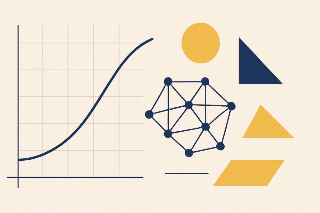 Illustration de la licence de mathématiques : courbe sur repère, graphe de points et formes géométriques