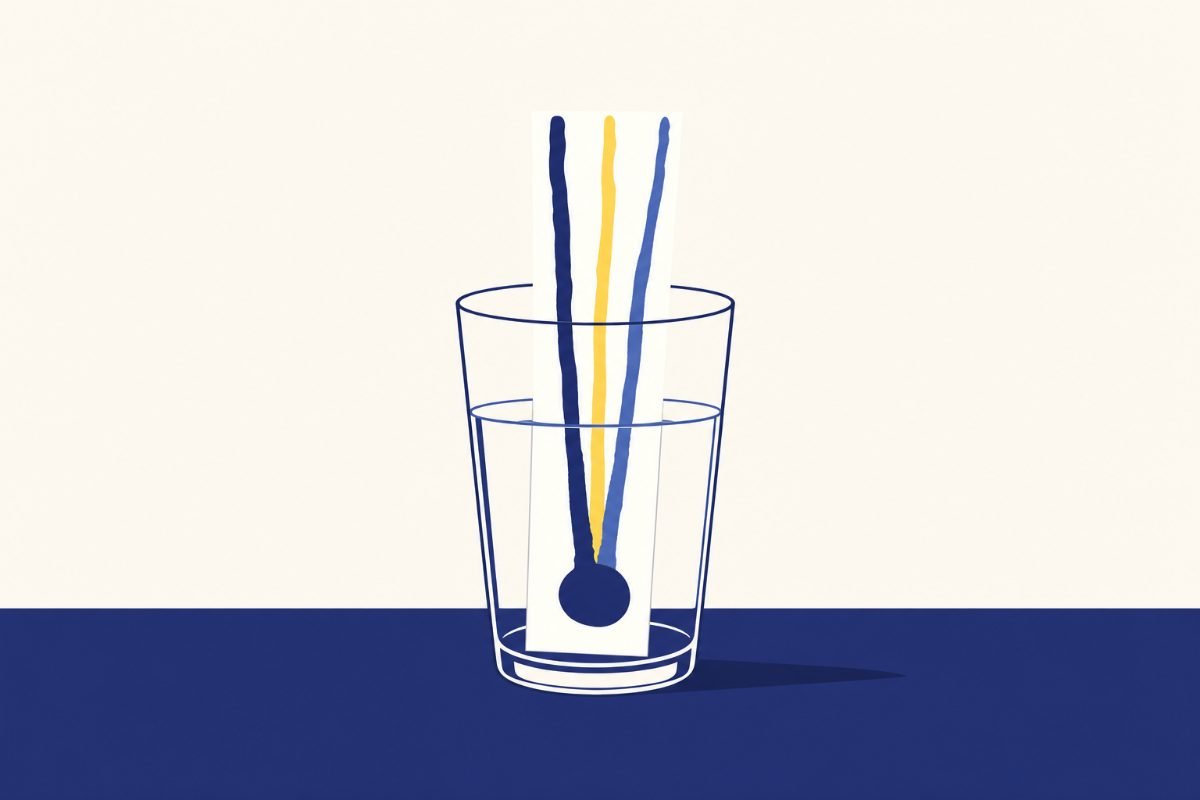 5 expériences scientifiques à faire avec ses enfants, simples et sans danger 1 Bande de papier plongée dans un verre d'eau : le point d'encre noire s'est séparé en trois traînées de couleurs différentes